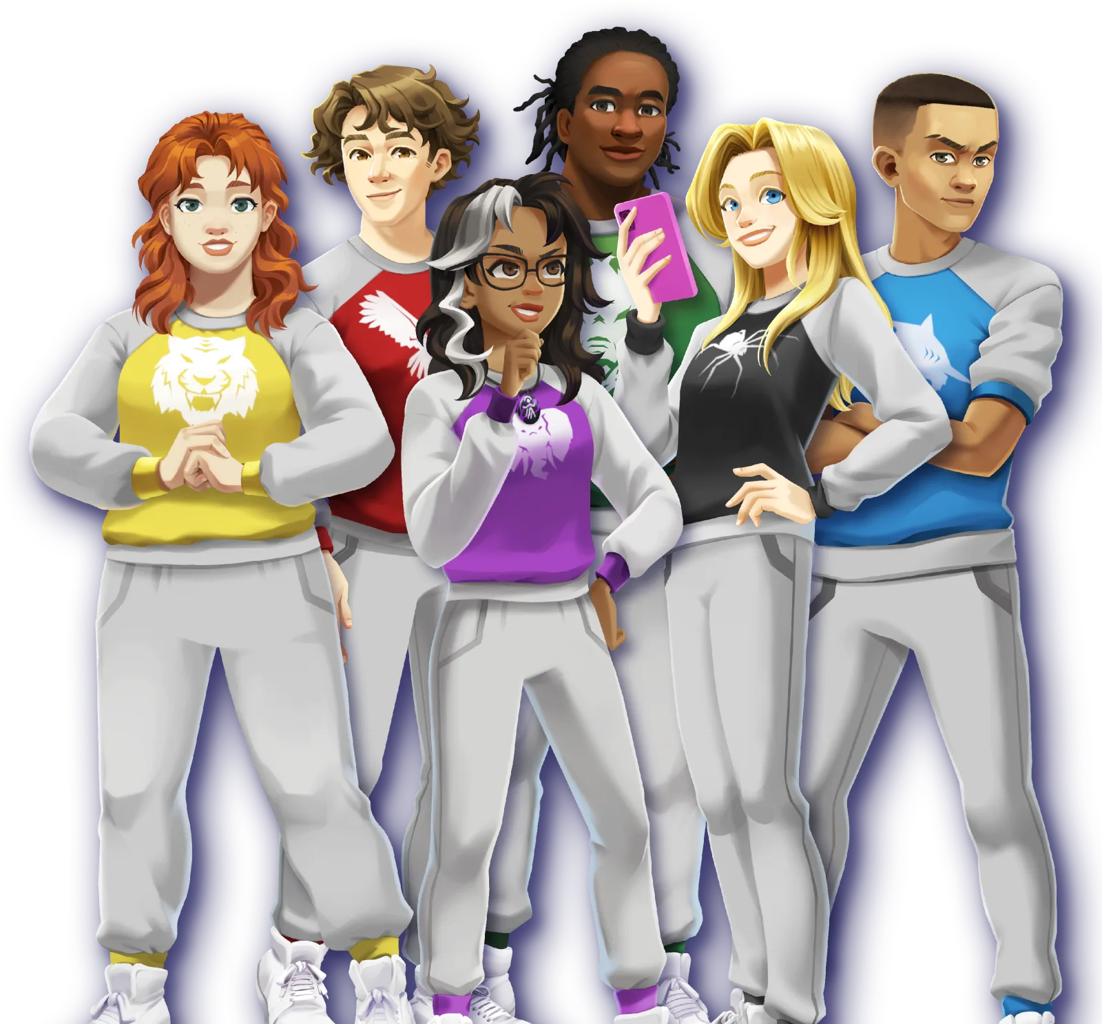 Six Apex Academy students standing together in team uniforms